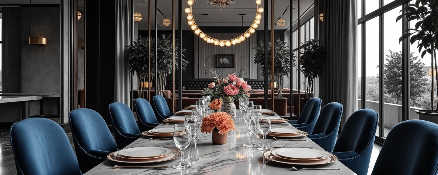 Stunning interior of a luxurious venue set up for a special occasion