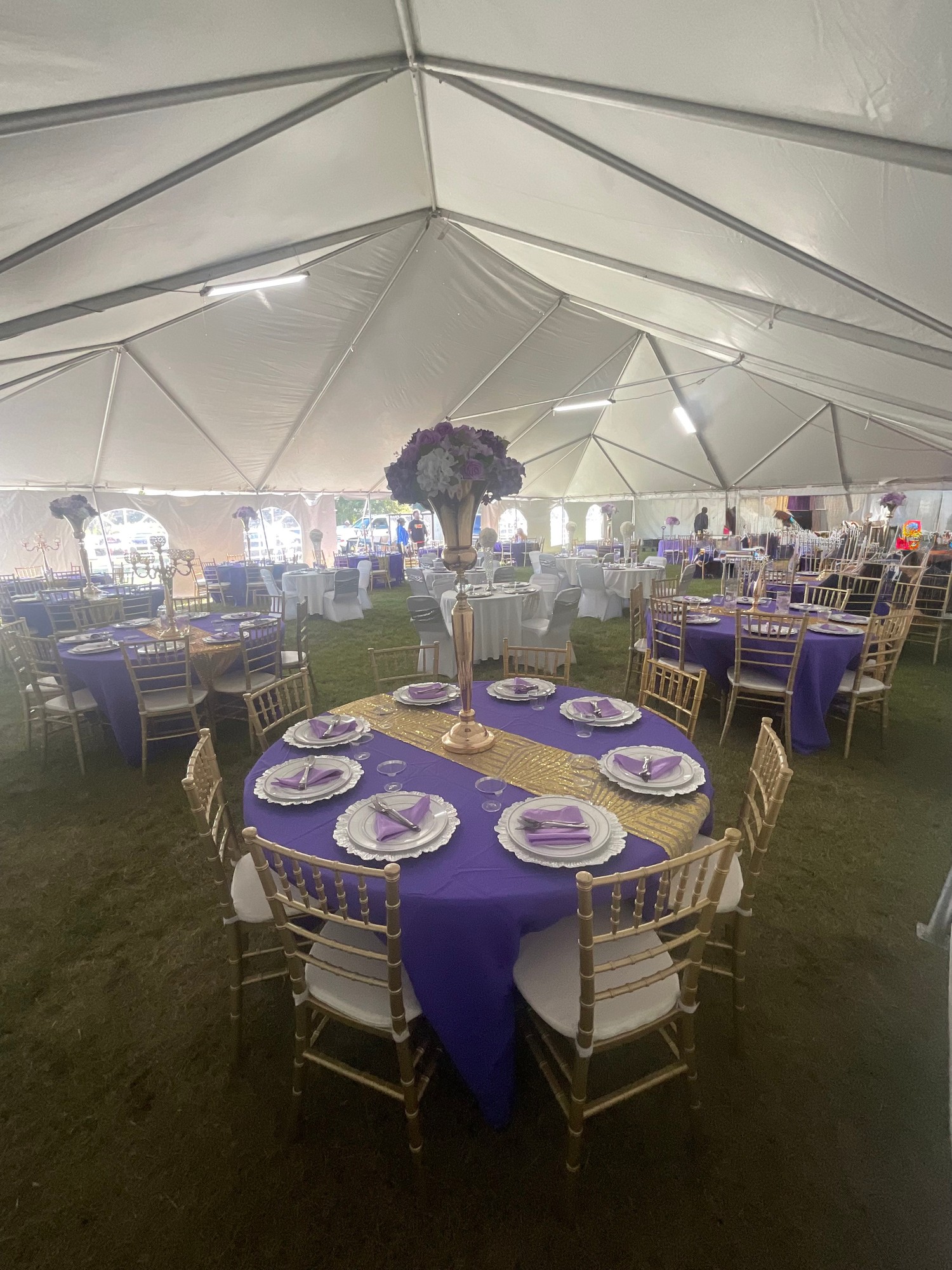 T&T Events and Rentals | Elegant Purple & Gold Tent Event Setup in Montgomery, Alabama | T&T Events and Rentals | Montgomery, AL | image1