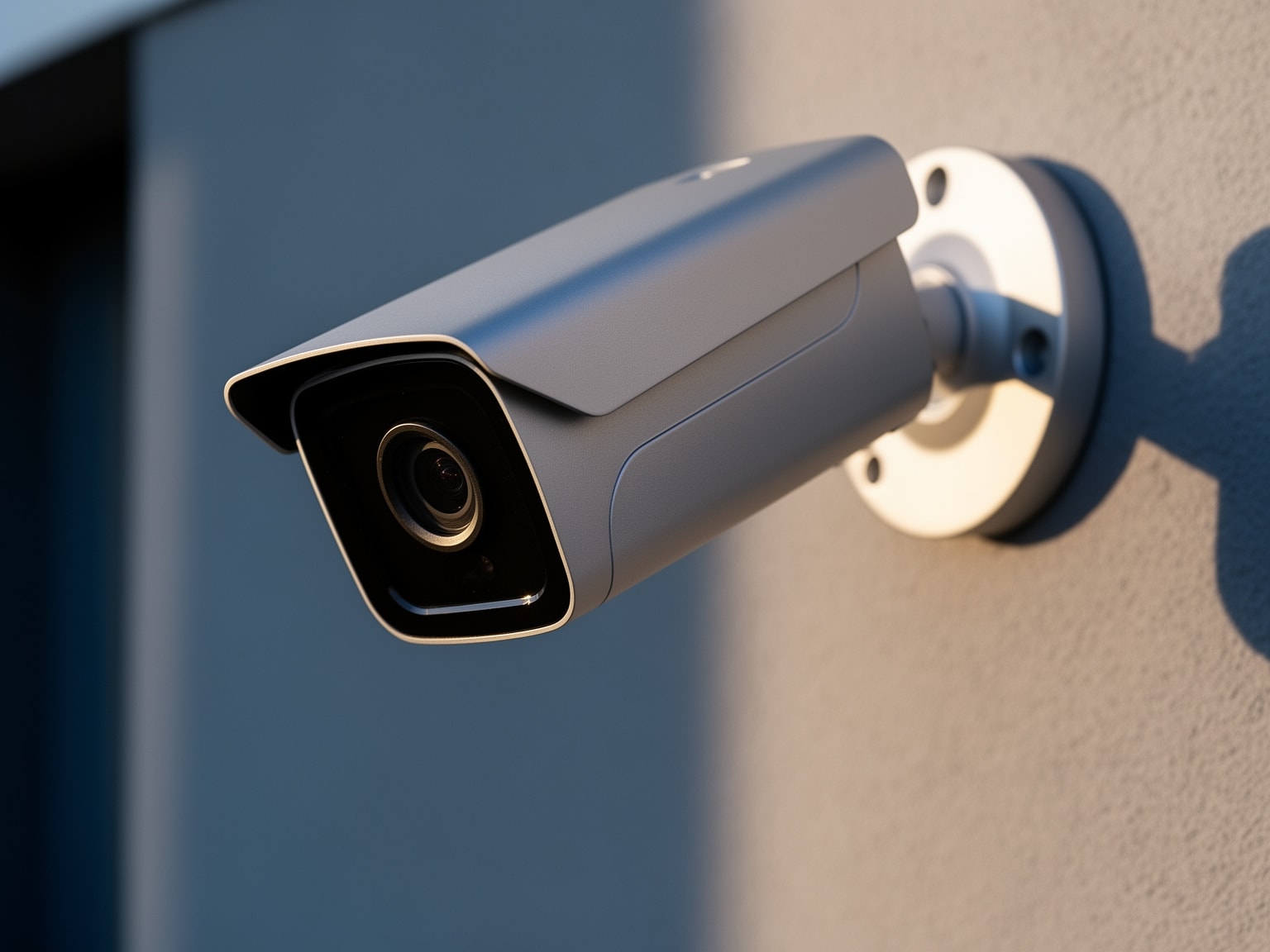 Close-up of modern surveillance security camera mounted on residential exterior wall