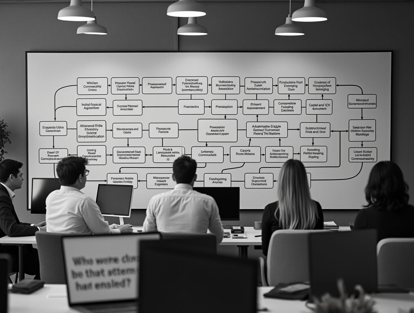 Diagram showing effective communication channels and role delineation in an office setting.