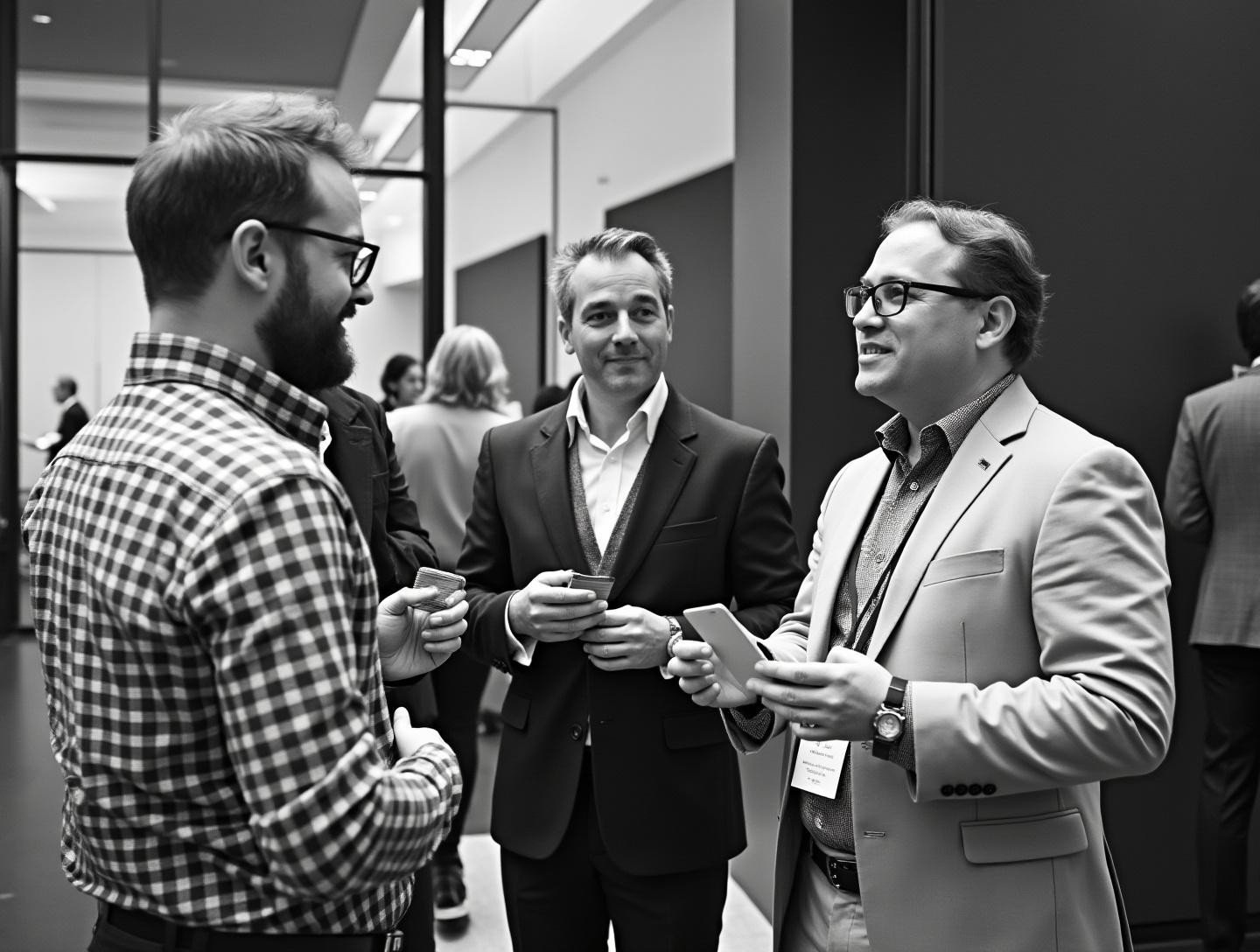 Networking event with professionals exchanging business cards and ideas