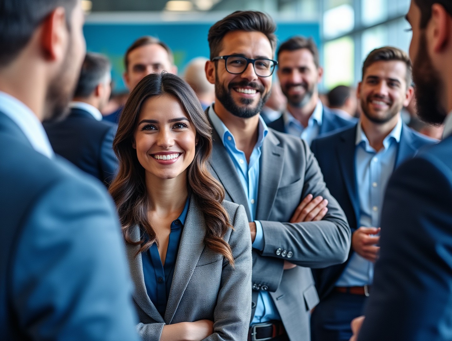Smiling and networking at a professional conference setting
