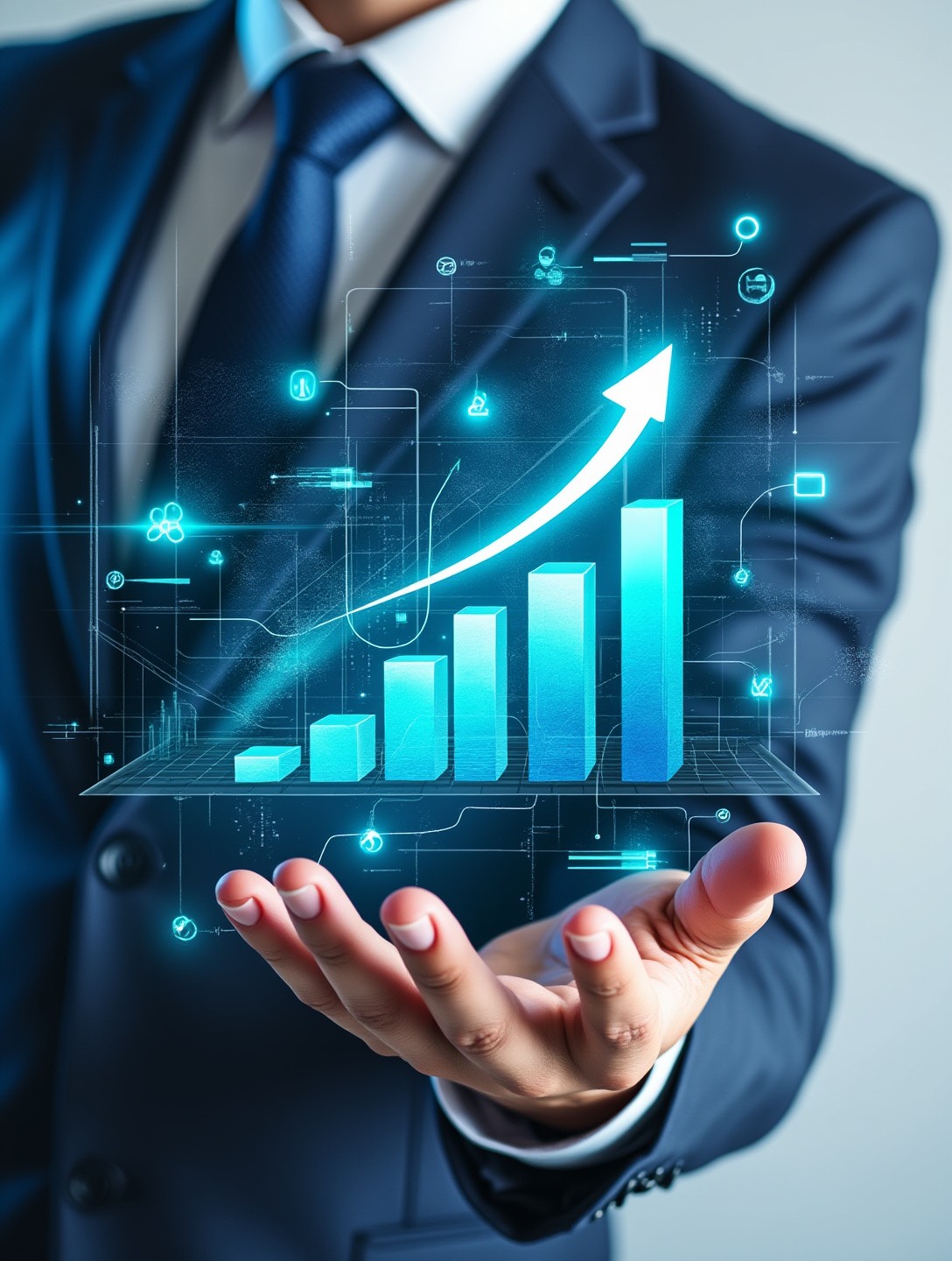 Conceptual graphic showing arrows and graphs representing growth