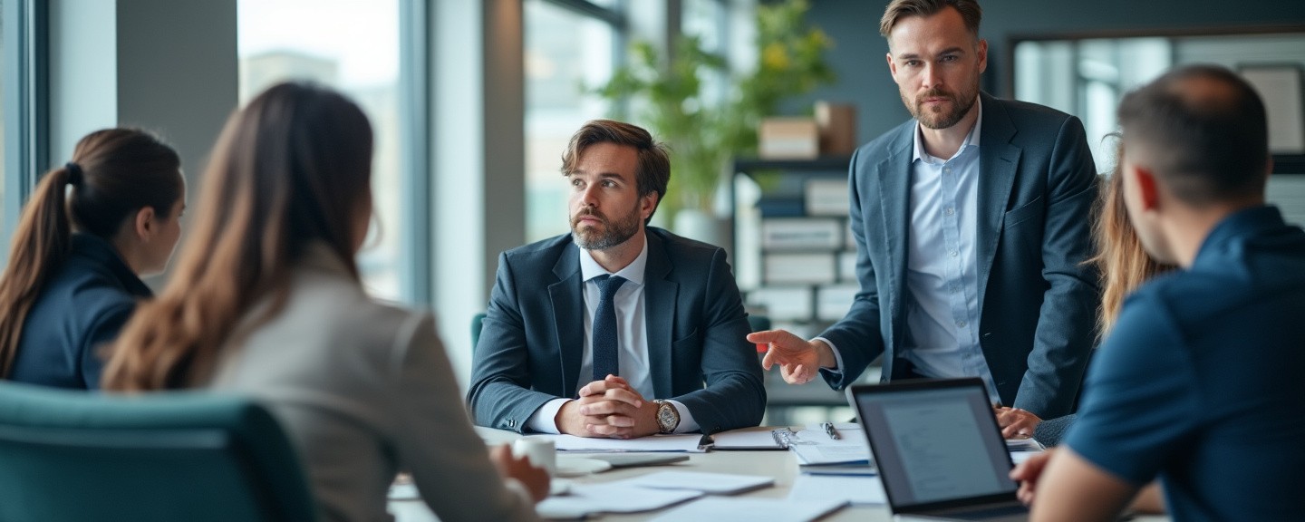 Professional coach guiding a small group of business leaders