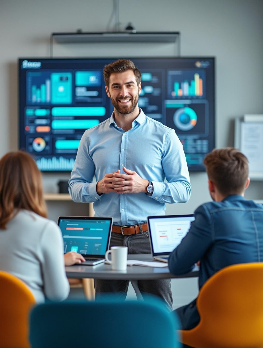 Receiving leadership training in a dynamic classroom setting with interactive visuals