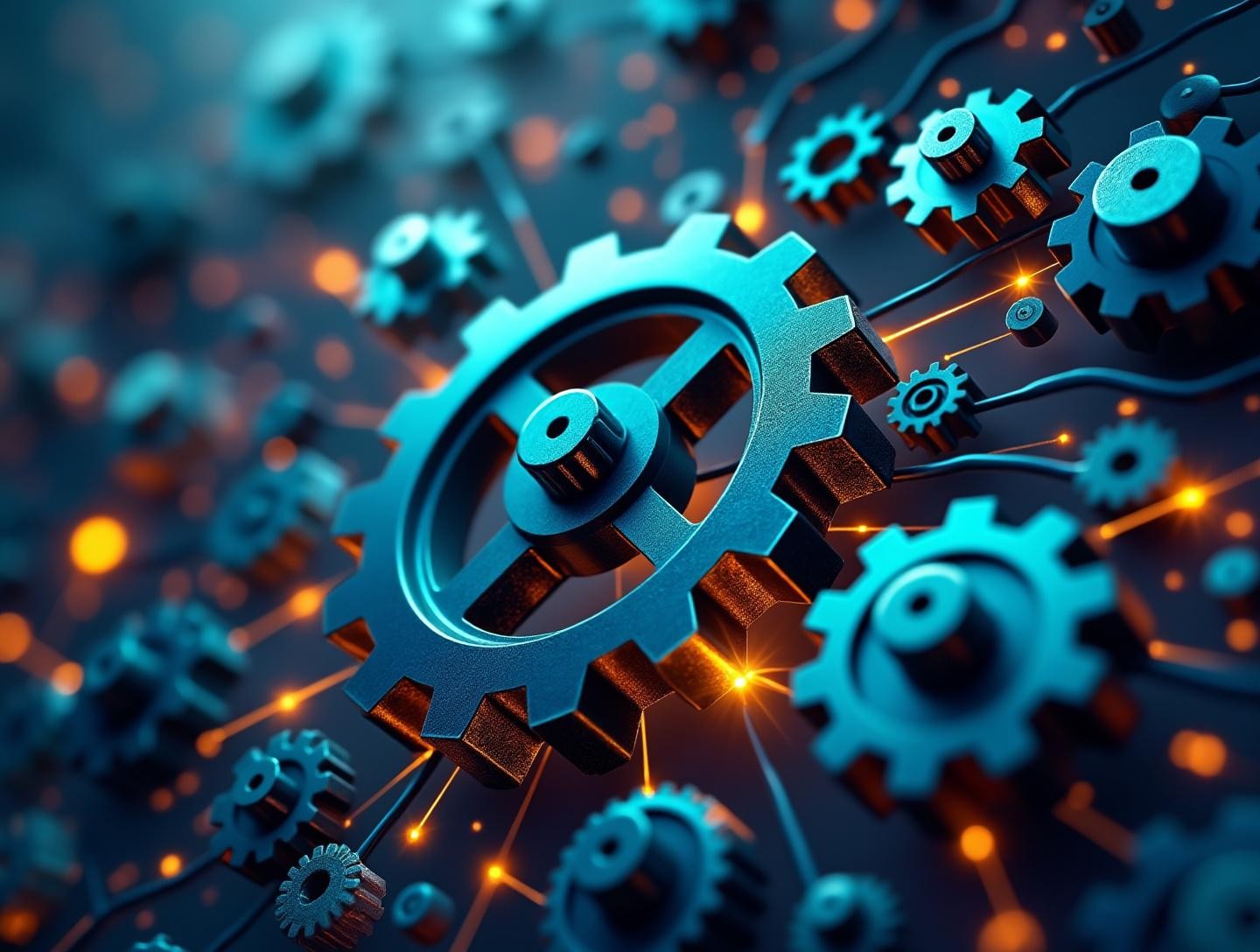 Dynamic visual of interconnected gears symbolizing innovation and partnership leading to success.
