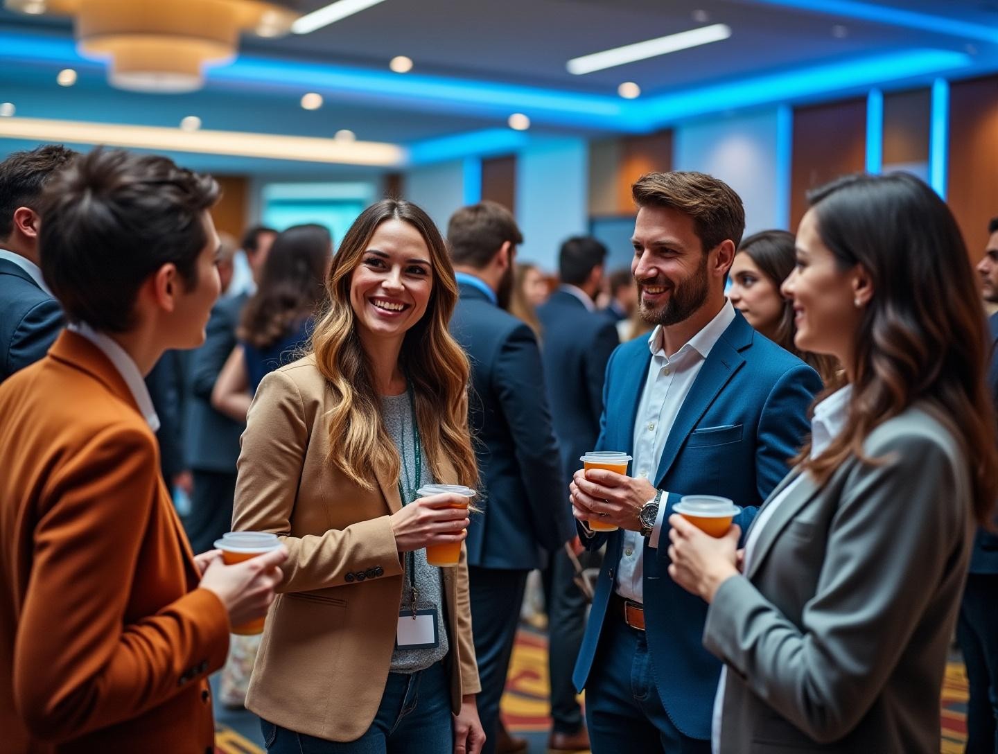 Networking event in an elegant conference hall showcasing professional engagement and collaboration