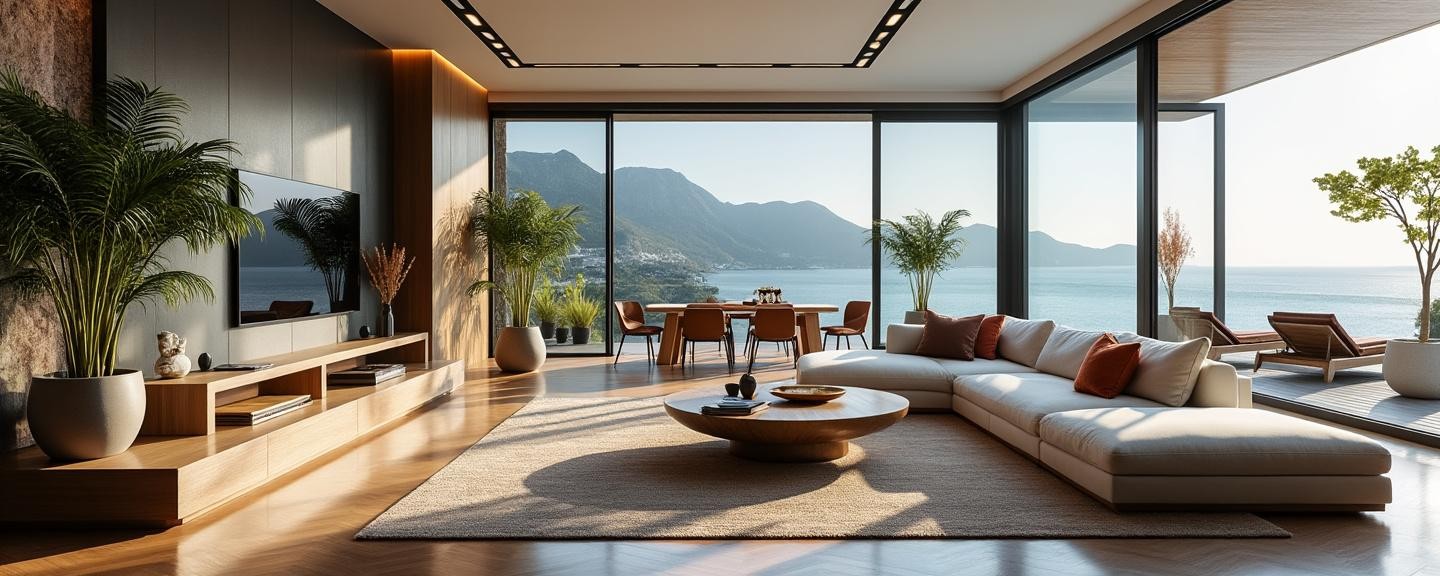 Spacious with large windows, plush furniture, and high-end decor