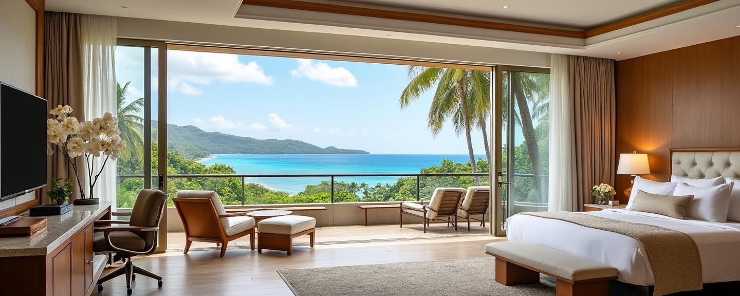 Scenic setting with a stunning ocean view from a large balcony