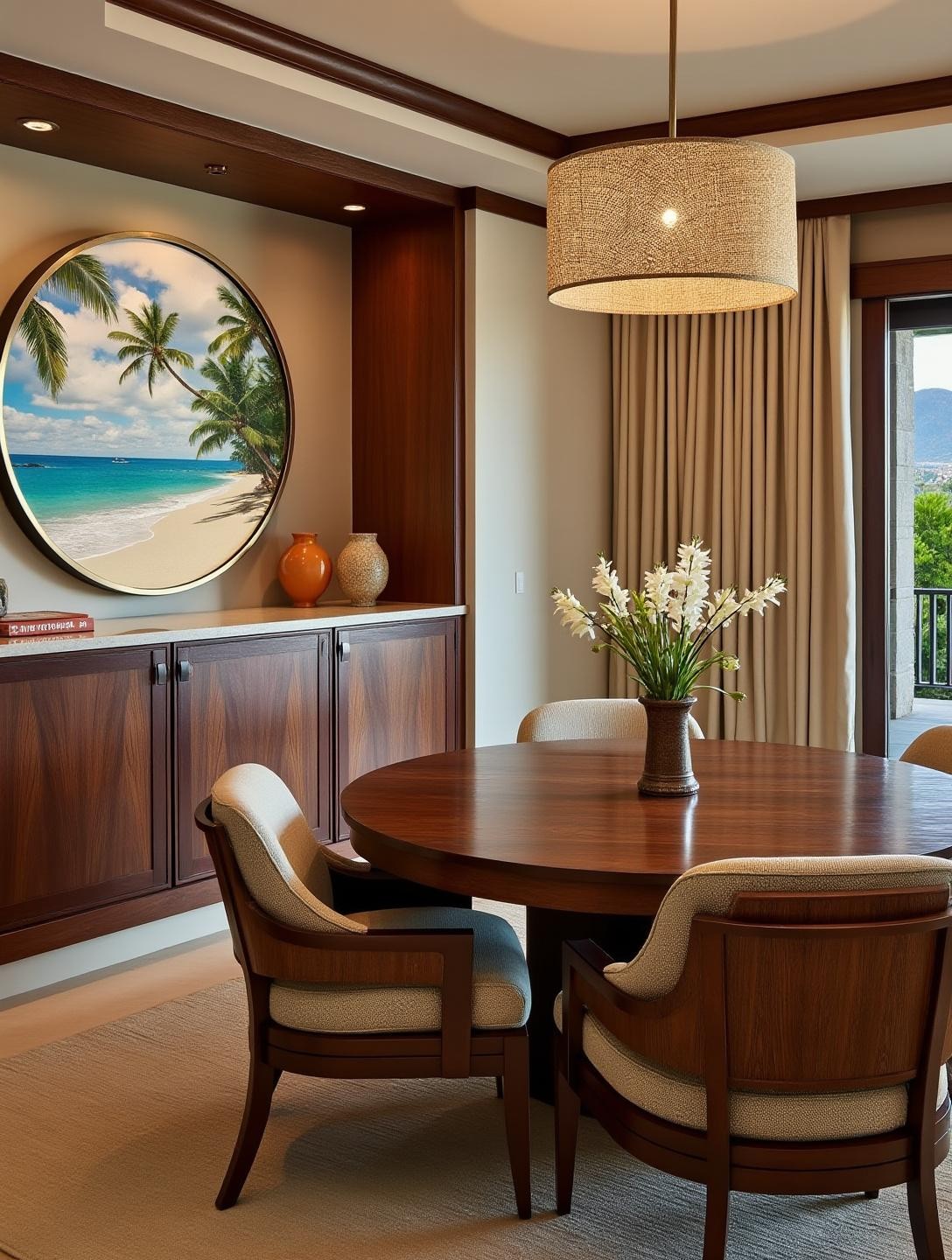 Upscale condo interior, located in a Hawaiian beachfront setting