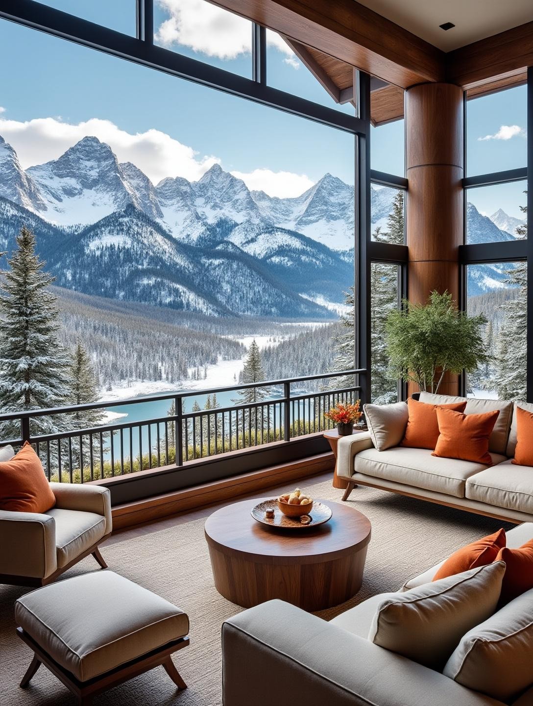 High-end condo overlooking snow-capped mountains in Colorado