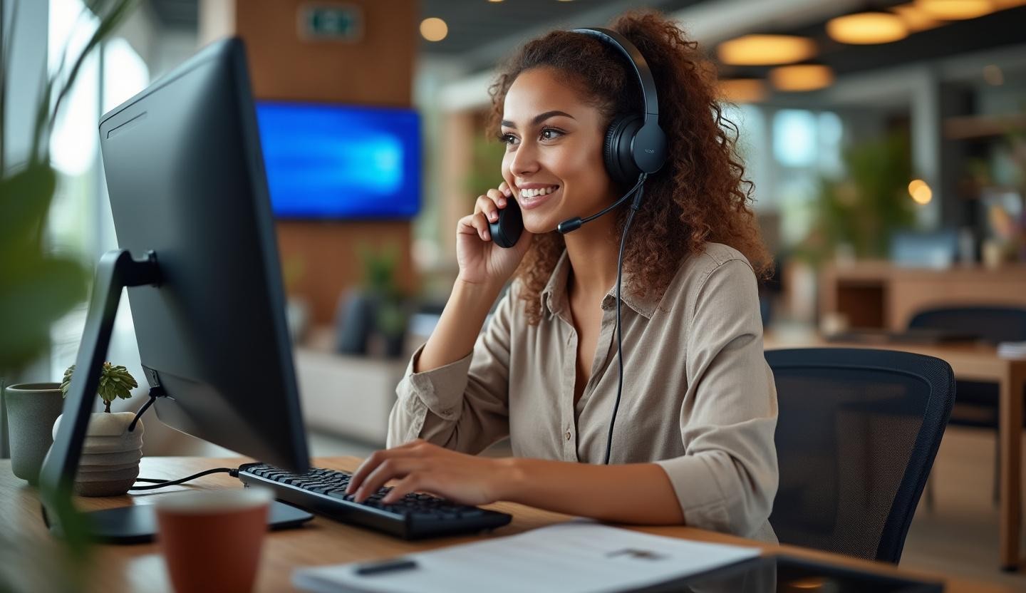 Office setting with a phone and computer, ready to assist inquiries.