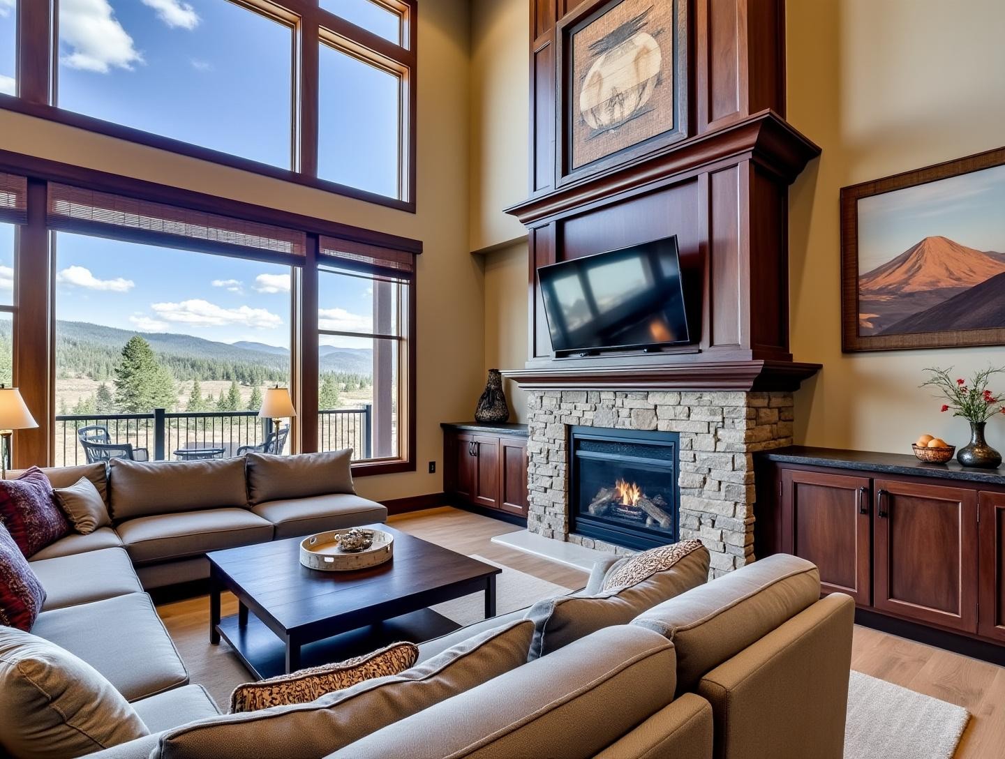 Overlooking Copper Mountain, modern decor with fireplace and large windows