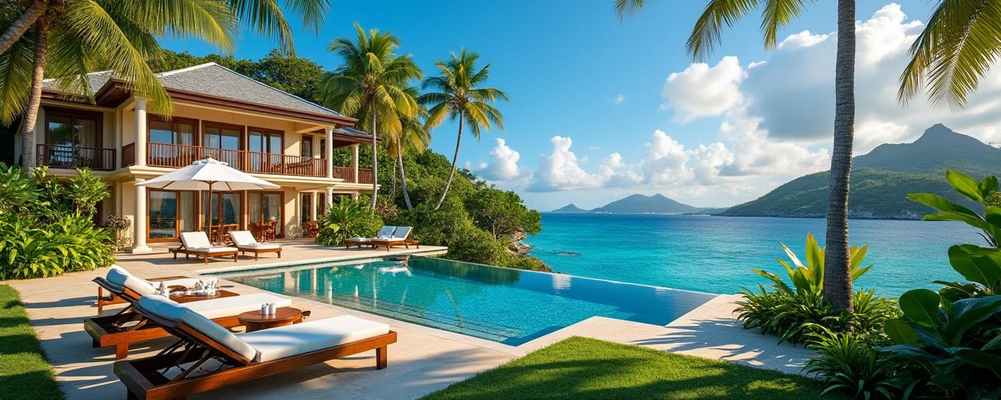 Surrounded by lush tropical gardens with a view of the Caribbean Sea in Saint Thomas