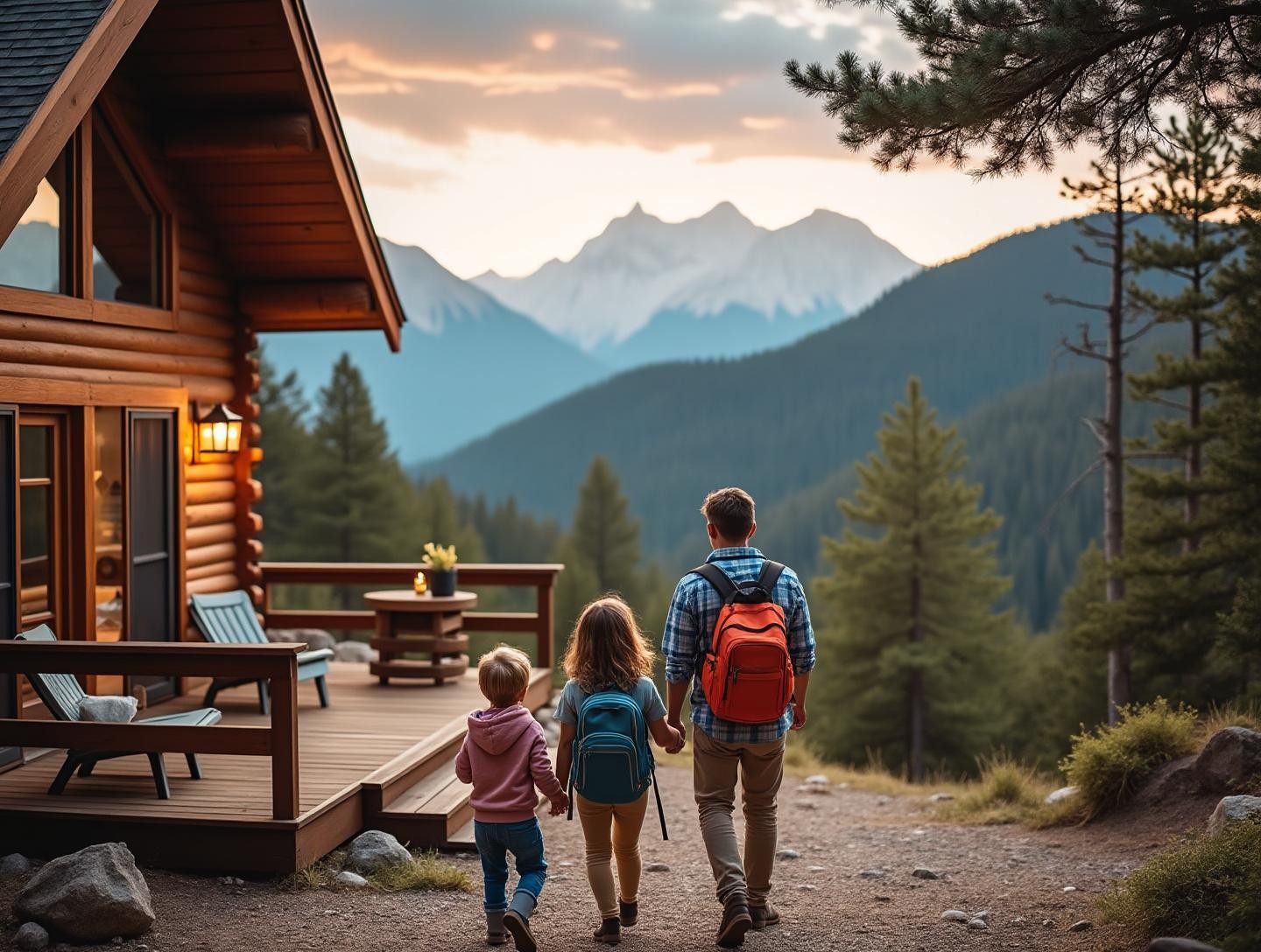 Enjoying the surrounding nature, with mountains and a forest in the background