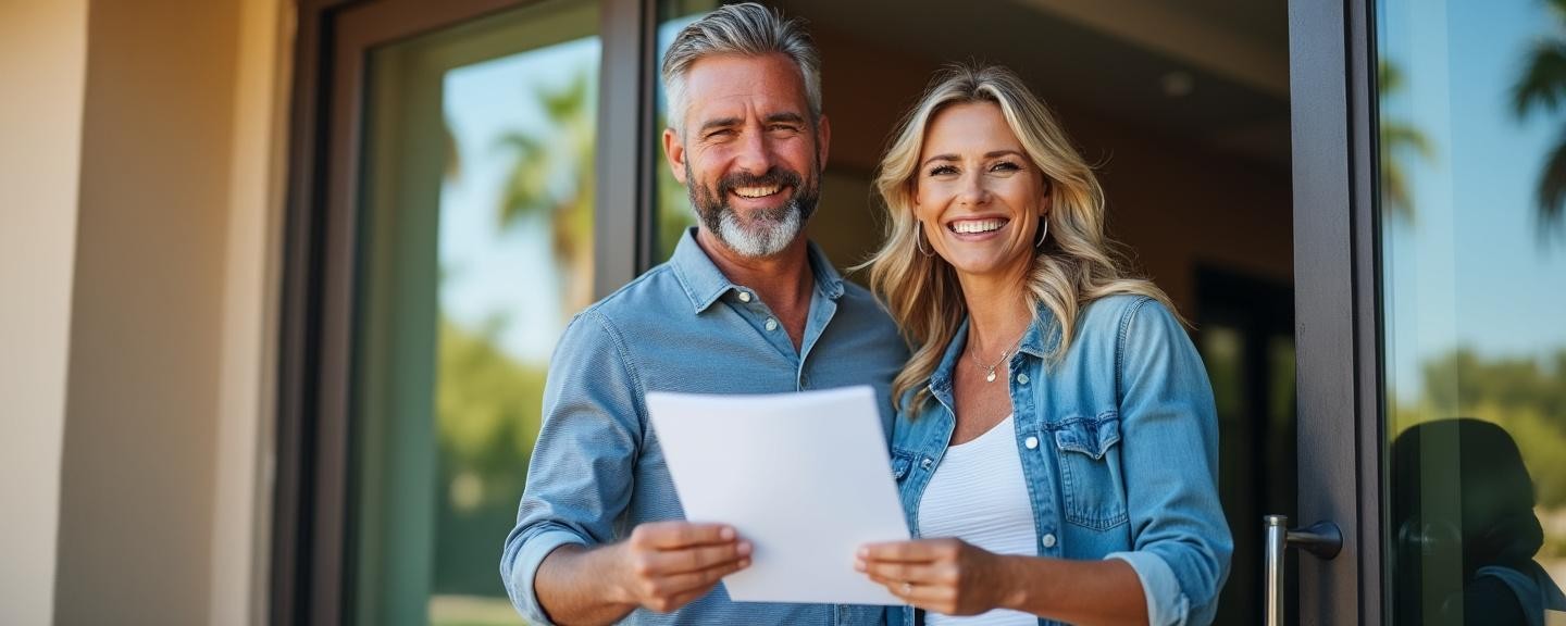 They are holding paperwork with an expression of relief and joy, symbolizing freedom from timeshare commitments.