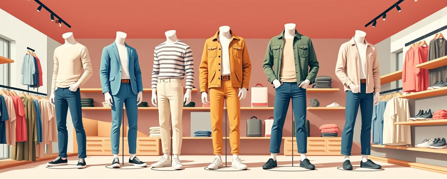 Displayed on mannequins in a modern retail store