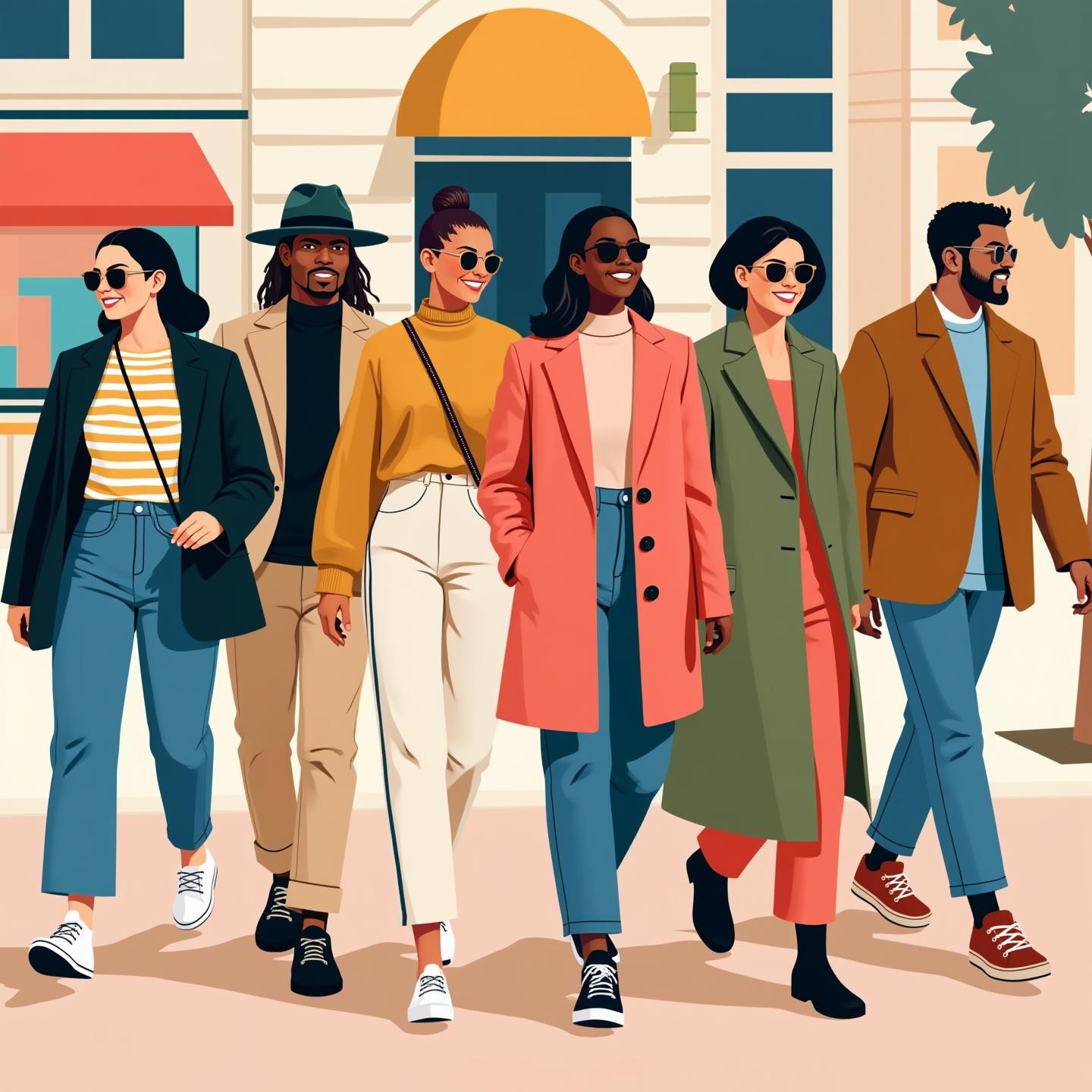 Walking together on the streets of Dallas, showcasing local fashion style