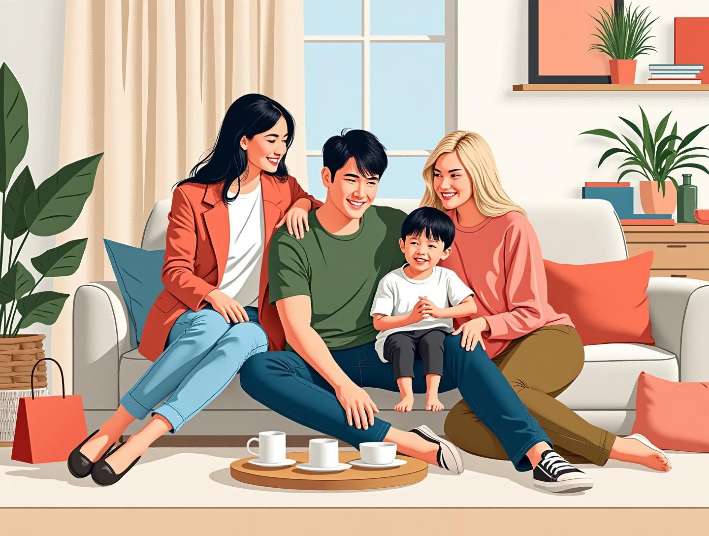 Enjoying leisure time in a cozy living room with modern decor