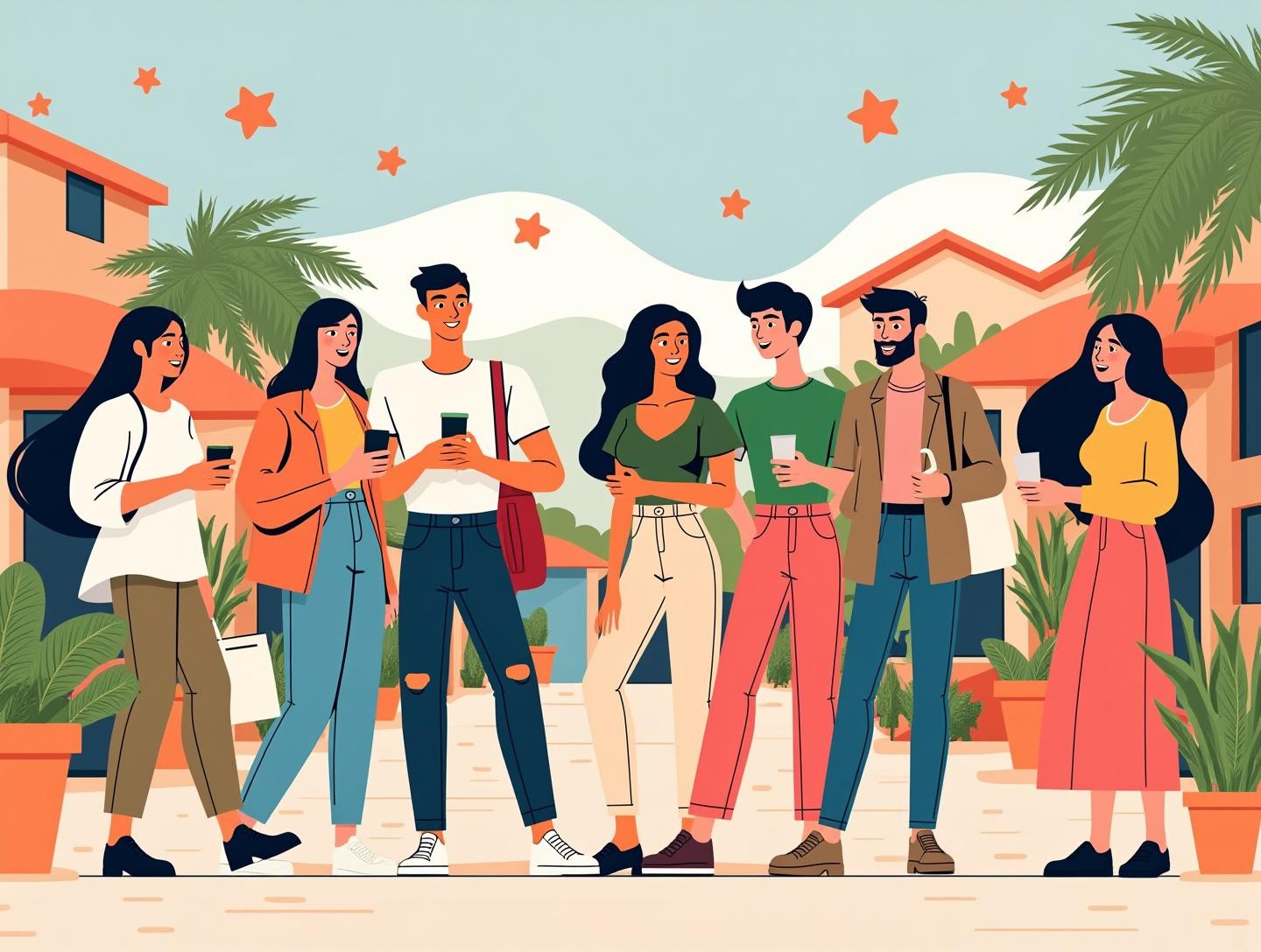 Socializing happily outdoors in a vibrant community space