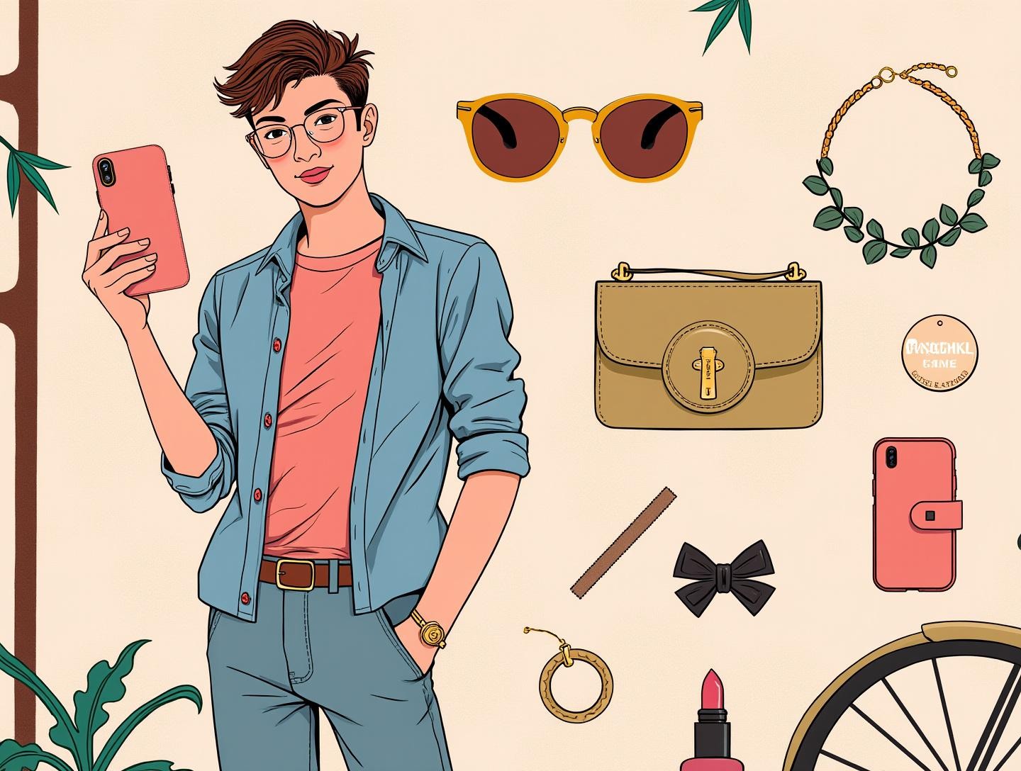 Wearing a fashionable outfit, situated in a casual urban setting