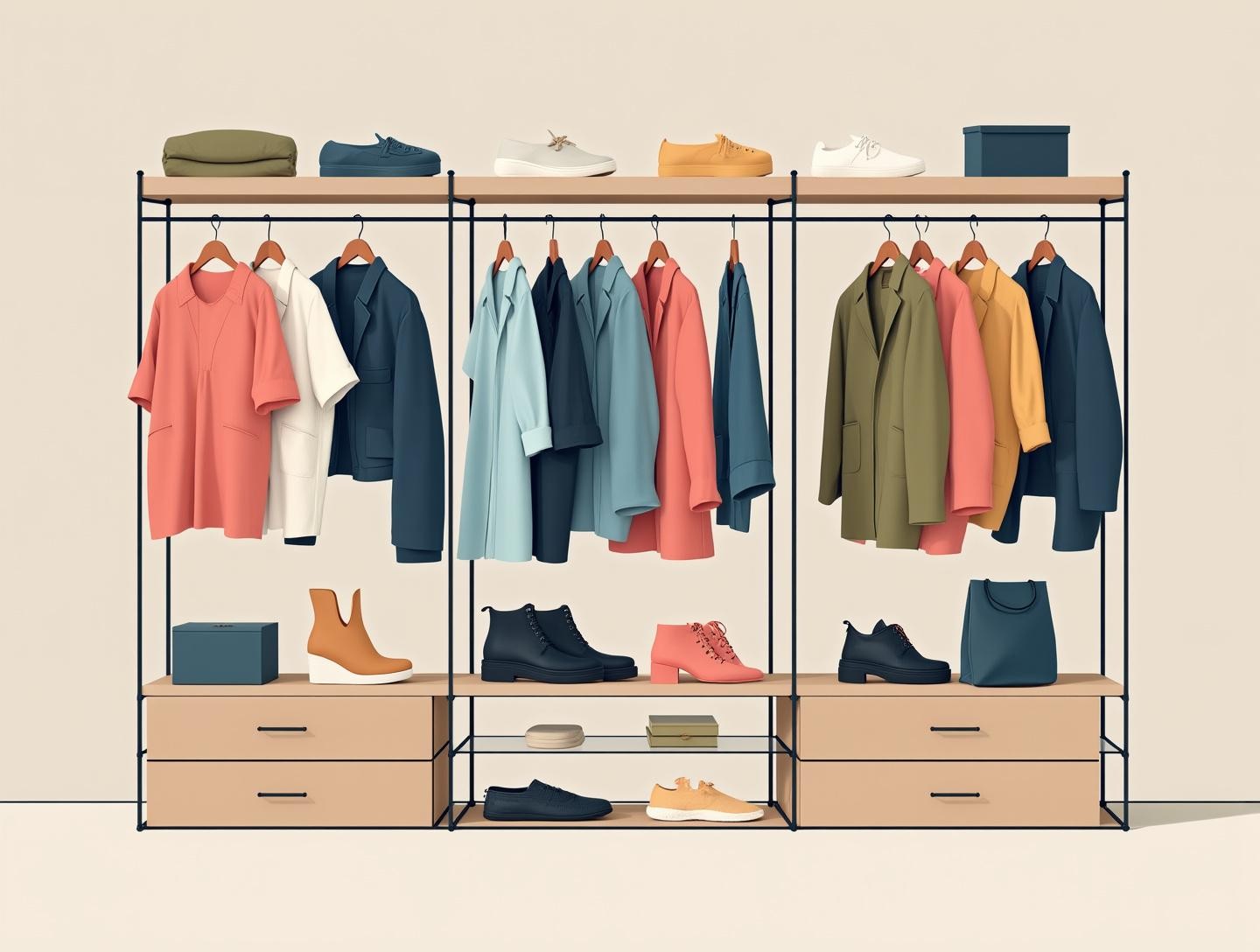 Neatly arranged with trendy and high-quality clothing pieces that demonstrate individuality and appeal.