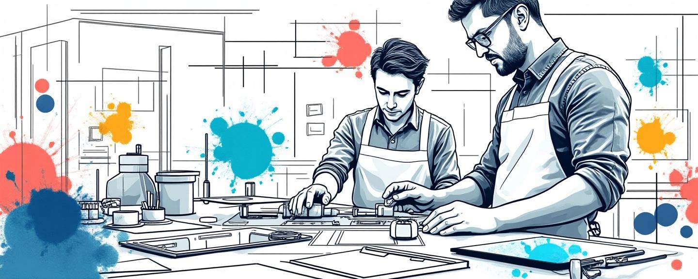 In a modern workshop, using advanced tools to build and test a product design