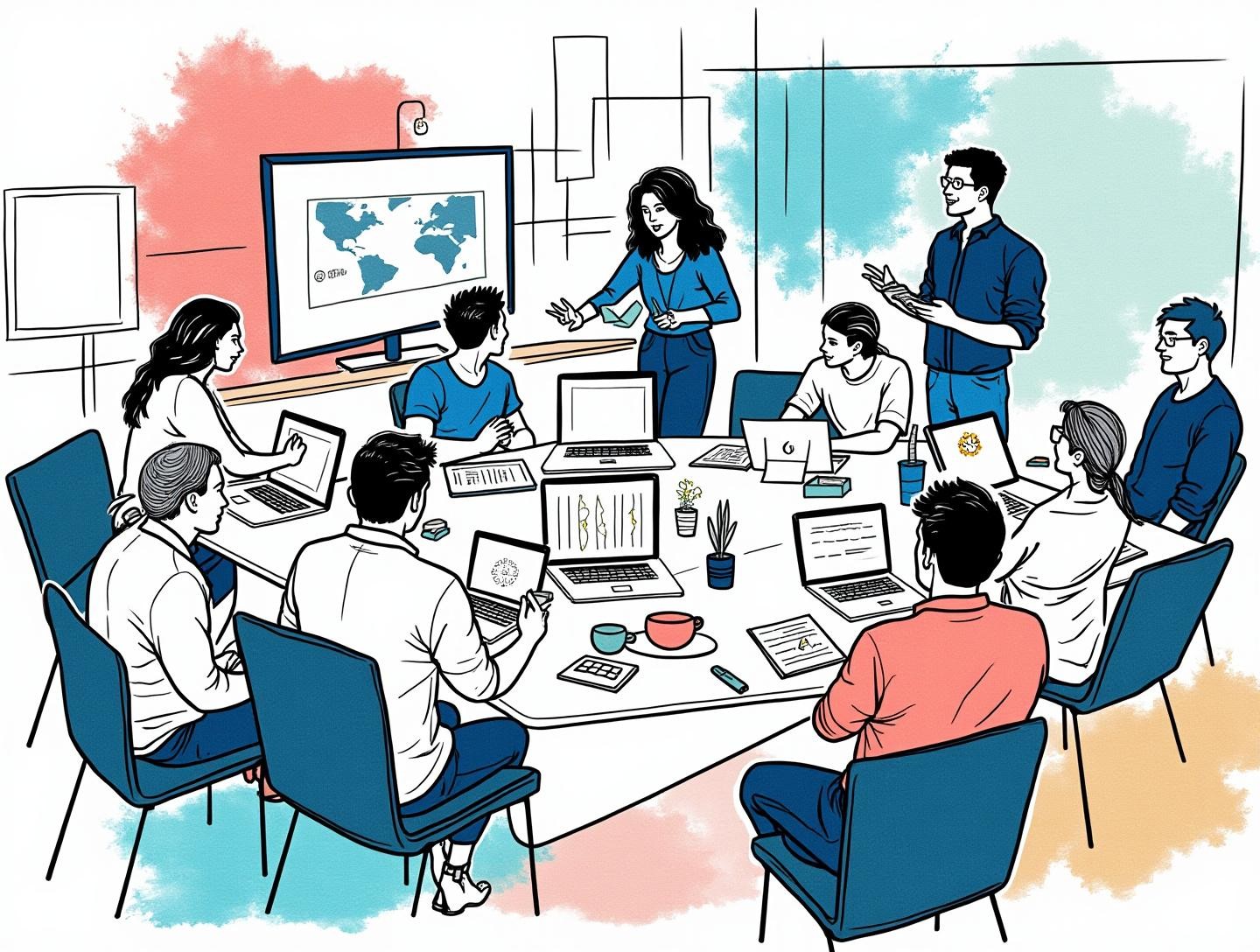 Engaging in hands-on activities to develop prototypes, sharing ideas, and using digital screens to visualize concepts