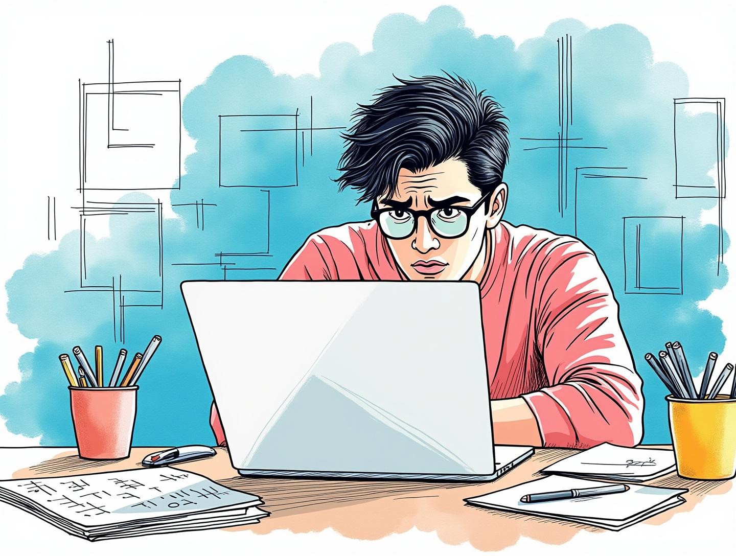 Home office environment with notes and sketches on the table