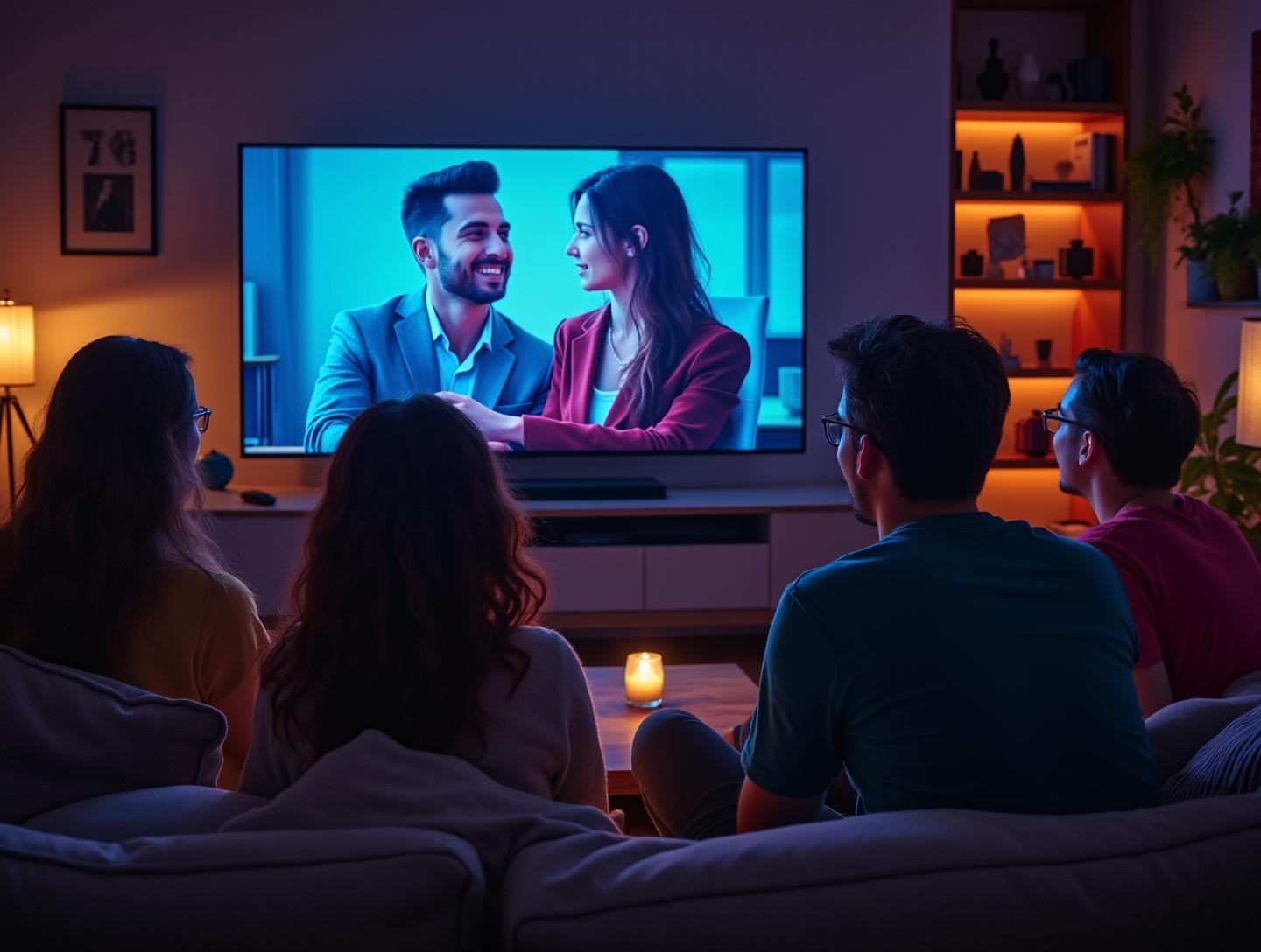 In a cozy living room setting, viewers are captivated by the screen