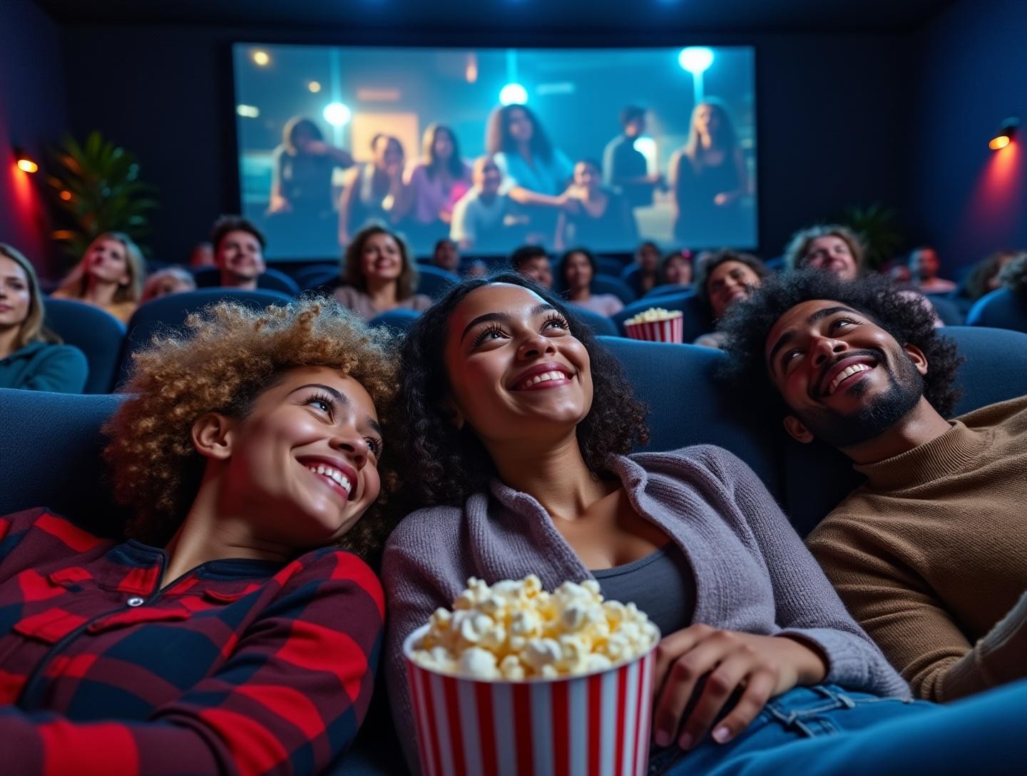 Sitting comfortably with popcorn in a modern home theater setting