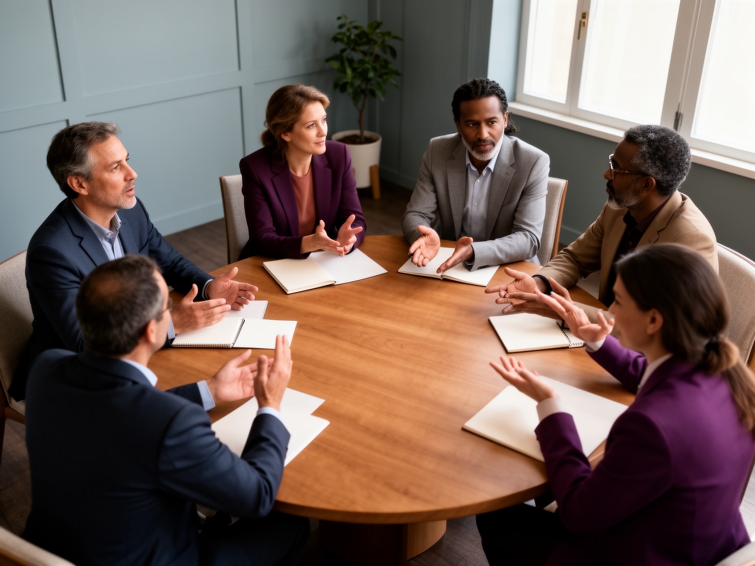 Founder and senior leaders engaged in a serious confidential peer advisory roundtable
